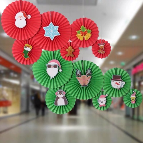 red green christmas diy paper flower fan set of 6 christmas indoor ornaments christmas decorations