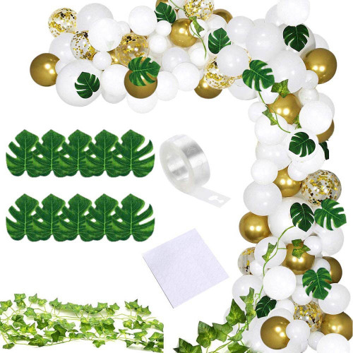 124 Pieces Jungle Theme Party Gold Latex Balloon Palm Leaf green Ivy Leaf Garland Vine Decoration