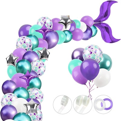 Mermaid Theme Balloon Chain Set Baby Birthday Decoration Rubber Balloons Aluminum Film Birthday Balloon Combo Set