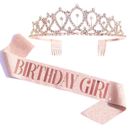 Cross-Border Hot Selling Birthday Party Etiquette Band Rose Gold Birhtday Queen Birthday Shoulder Strap Headband Set