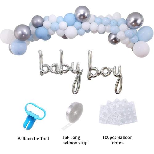 Balloon Arch Bridge 95pcs12 Inch Blue White Imitation Beauty Silver Metal Balloon Baby Boy Party Decoration