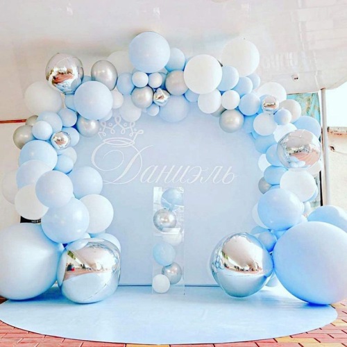 Blue Macaron Balloon Set Silver 4d Metal Balloon Baby Birthday Party Latex Balloon Chain Set