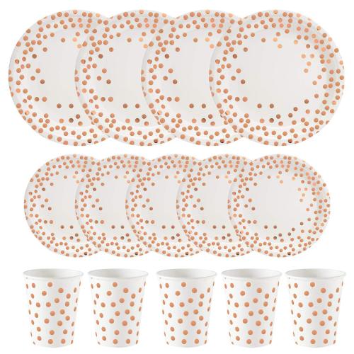 Amazon Hot Sale Disposable 7-Inch 9-Inch Birthday Party Supplies Hot Rose Gold Dot Paper Cup Paper Plate Set