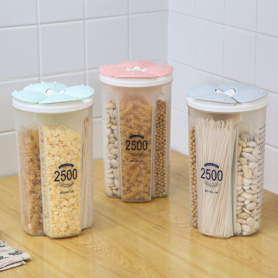 4-Grid Oval Cereal Can Kitchen Supplies Household Moisture-Proof Sealed Jar Rice Bucket Transparent Crisper Storage Jar