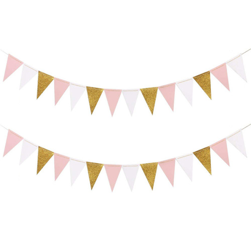 factory direct birthday party pull flag party decoration supplies triangle pull flag gold pink white wholesale