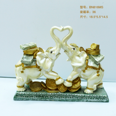 Resin Crafts European-Style Double Elephants Lianxin Gold Coin Home Decoration Decoration Crafts Factory Direct Sales