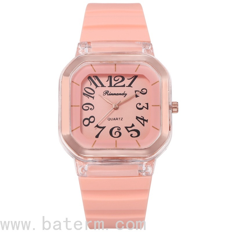 新款时尚方形透明数字硅胶表带女士手表 简约气质女表学生腕表2