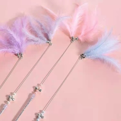 Factory Wholesale Fairy Cat Teaser Bell Bite-Resistant Feather Stick Steel Wire Replaceable Cat Pet Supplies Toy
