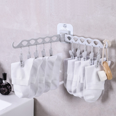 Bathroom Punch-Free Wall Hanging Clothes Hanger Multifunctional Socks Towel Storage Rack Multi-Clip Plastic Sock Rack Artifact