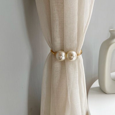 Simple and Light Luxury Curtain Bandage Source Manufacturers Punch-Free Metal Large Pearl Curtain Buckle Model Room Curtain Clip