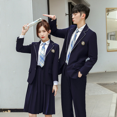 2021 Korean and Japanese School Uniform Men and Women Couple Suit Jacket Private Student Class Clothes Pleated Skirt JK Uniform College Style