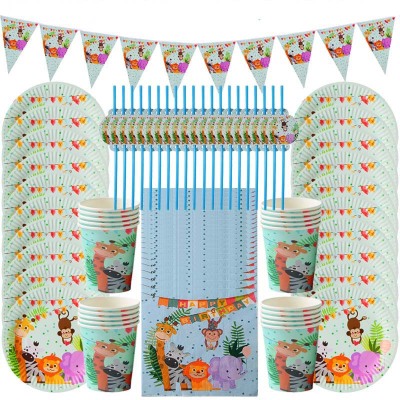 Spot Cross-Border New Jungle Animal Pennant Paper Pallet Popcorn Box Paper Cap Paper Cup Birthday Party Suit