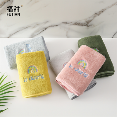 Futian-Futian Towel Coral Velvet Super Soft Absorbent Towel Hair Drying Towel Creative Embroidery Hair Drying Towel