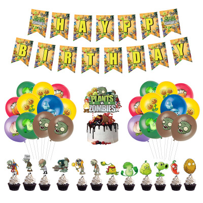 Plants Vs Zombies Hanging Flag Plants Vs Zombies Banner Cartoon Theme Children's Birthday Pie Latte Art