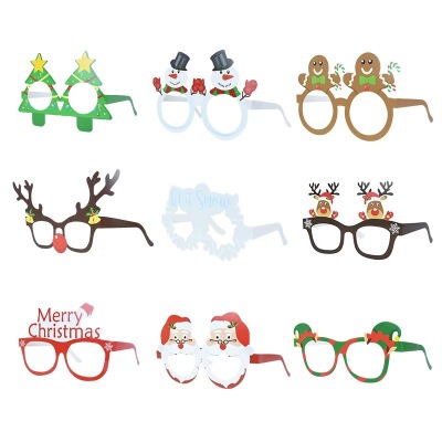 9 PCs Santa Snowman Deer Christmas Tree Paper Photo Glasses Christmas Decoration Props Supplies