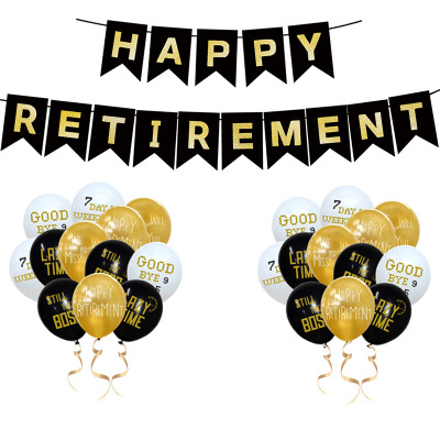 Hot Sale Happy Retirement Retirement Party Decoration Black Gold Dusting Powder Hanging Flag Rubber Balloons Package