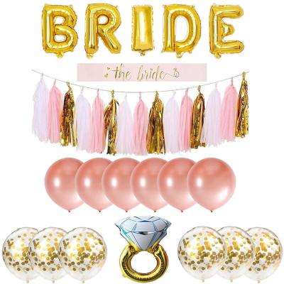 Bachelor Party Decoration 30 Pieces Bride-to-Be Banner Belt Gold Paper Scrap Rose Gold Diamond Ring Balloon Set