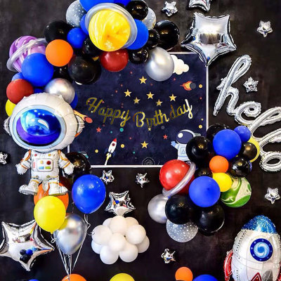 Spaceman Theme Children's Birthday Set Package Starry Sky Series Rocket Aluminum Balloon Activity Decorations Arrangement
