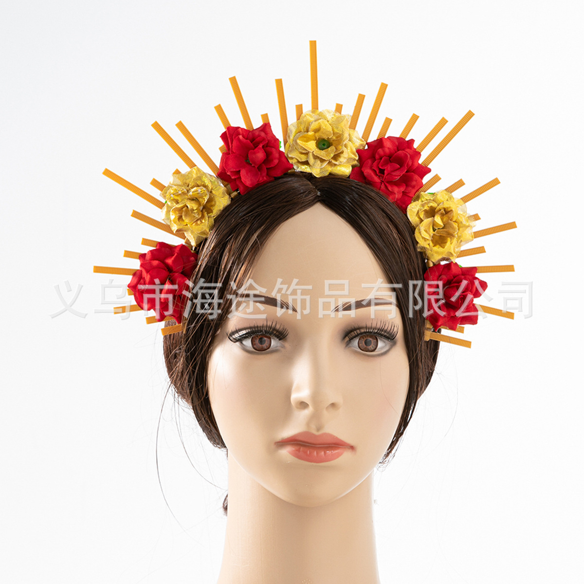 外贸出口头饰韩国 新款女装配件发箍 手工编织红黄花朵帽子头饰品
