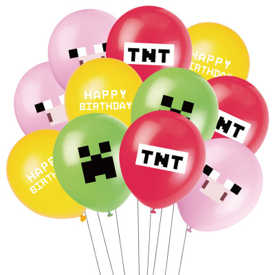 My World Theme Rubber Balloons Pixels Minecraft Banner Pull Decorative Flag Birthday Party Decoration