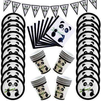 Animal Panda Paper Cup Paper Pallet Hat Pennant Birthday and Holiday Party Tableware Set Party Decoration Props