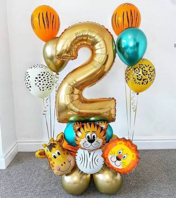 Digital Lion Aluminum Foil Watermelon Pattern Rubber Balloons Package Animal Theme Baby Children Birthday Party Decoration