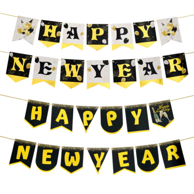 New Year Hot Sale Happy New Year Gilding Letters Hanging Flag Happy New Year Banner New Year Party Decoration
