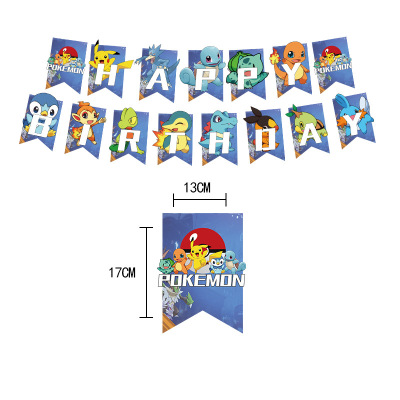 Pokemon Pocket Elf Hanging Flag Banner Pikachu Pokémon Birthday Cake Decorative Flag Party Decoration