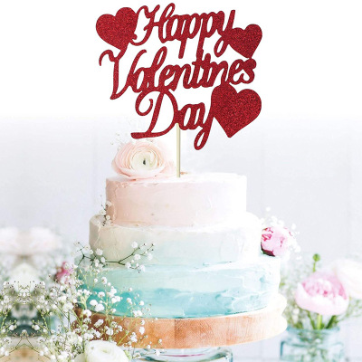 Happy Valentine's Day Cake Decorative Flag Happy Valentine's Day Cake Decorative Insertion Party Supplies