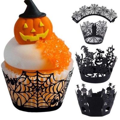 Halloween Halloween Cake Decoration Hollow Paper Cup Spider Web Pumpkin Castle Cake Baking Surrounding Border