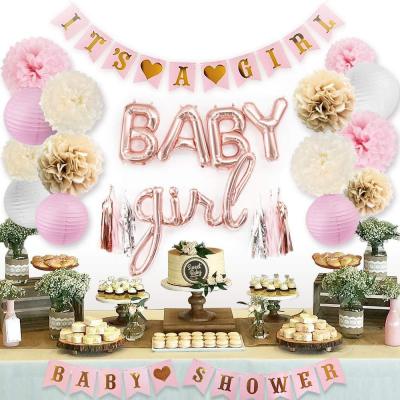 Baby Girl Decoration Set "It Is a Girl" Baby Shower Hanging Flag Banner Pink