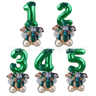 Cross-Border Animal Balloon Combo Suit Green Forest Animal Theme Children's Birthday Party Number Shaped Aluminum Foil Balloon