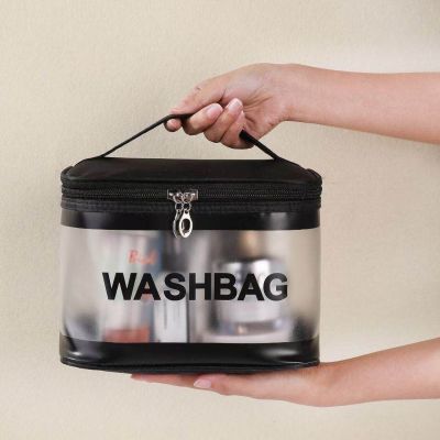 Summer New Transparent PVC Large Capacity Waterproof Cosmetic Bag Portable Travel Toiletry Bag Frosted Letters Buggy Bag