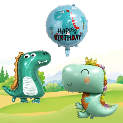 New Dinosaur Foil Balloon Cartoon Green Crown Dinosaur Forest Party Decoration Cute Dinosaur Balloon Wholesale