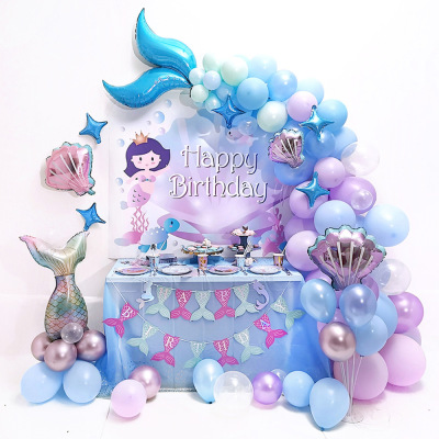 New Mermaid Theme Birthday Party Decoration Rubber Balloons Balloon Set Atmosphere Scene Setting Props