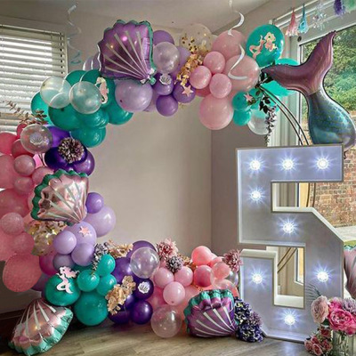 New Mermaid Theme Birthday Party Decoration Rubber Balloons Shell Fishtail Aluminum Foil Balloon Chain Set Arch