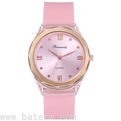 Foreign Trade Hot Sale Stylish round Transparent Roman Silicone Strap Women's Watch Simple Temperament Women's Watch