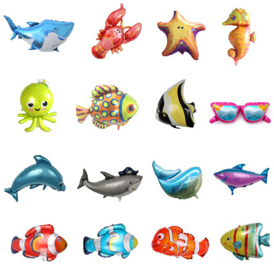 Ocean Series Balloon Clownfish Shark Dolphin Aluminum Film Balloon Summer Aquarium Activity Layout Balloon Wholesale