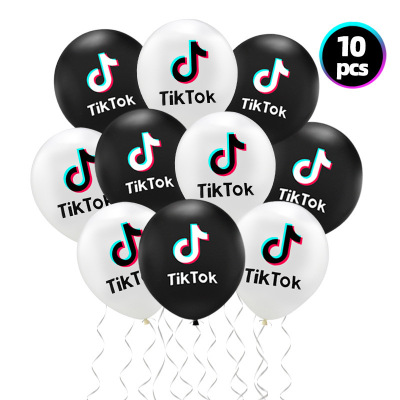 Cross-Border Hot Sale Tik Tok TikTok Balloon 12-Inch Rubber Balloons TikTok Theme Party Balloon Set Decoration