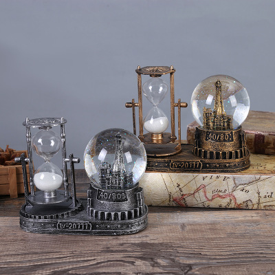 European-Style Time Crystal Ball Hourglass Creative Office Decoration Eiffel Tower Box Retro Ornaments Decorations