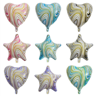 18-Inch Agate Love Heart Balloon Birthday Wedding Party Decoration Colorful Cloud Pattern Heart-Shaped Five-Pointed Star Aluminum Film Balloon