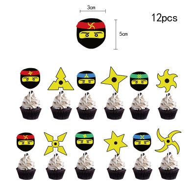 Ninja Cake Decorative Flag Hanging Flag Ninjago Ninja Theme Children's Birthday Party Paper Cup Cake Inserting Card Decoration