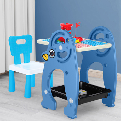 Children's Building Block Table Magnetic Drawing Board Table Two-in-One Frame Color Building Blocks Drawing Board Writing Study Table Baby Toys