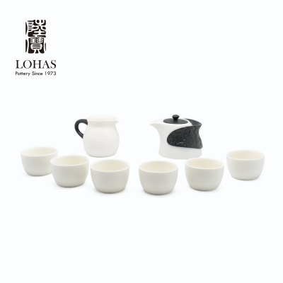 Lubao New Bone China Kung Fu Sets Single Teapot Six Cups Tea Serving Pot Fair Cup Gift Box Tea Set East Fence Yaju Clear Ink Peony