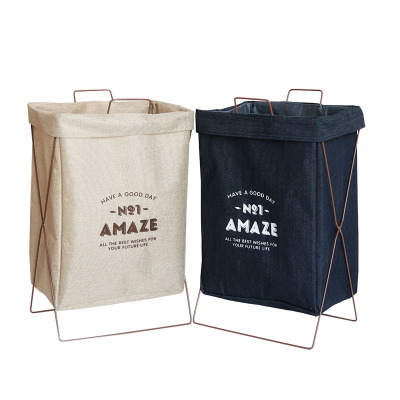 Cotton and Linen Fabric Home Storage Factory Foldable Laundry Basket Moisture-Proof Laundry Baskets Nordic Iron Dirty Clothes Basket