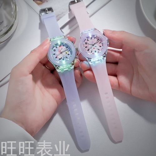 amazon popular cartoon cute luminous watch candy color student children‘s watch colorful quartz watch with lights