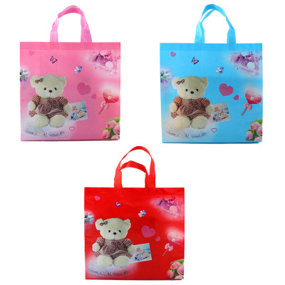 Cartoon Printing Film Non-Woven Fabric Packing Bag Three-Dimensional Portable Shopping Bag Manufacturer Folding Gift Bag Customization