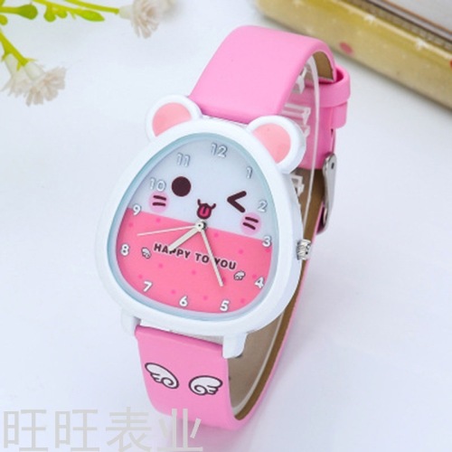 New Children‘s Watch Leather-Belt Watch Cartoon Watch Female Genuine Leather Made Korean Simple Quartz Watch Cute Student Watch