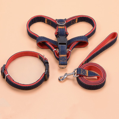 Factory Wholesale Denim Dog Leash Dog Collar Chest Strap Dog Hand Holding Rope Small and Medium-Sized Dogs Pet Supplies