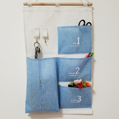 Home Imitation Linen Fabric Tissue Dispenser Hanging Storage Bag Dormitory Storage Function behind the Wall Door Multi-Layer Function Storage Bag